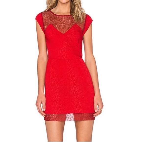 The Kooples Red Lace Illusion Mini Dress short sleeve Size XS - Picture 9 of 9